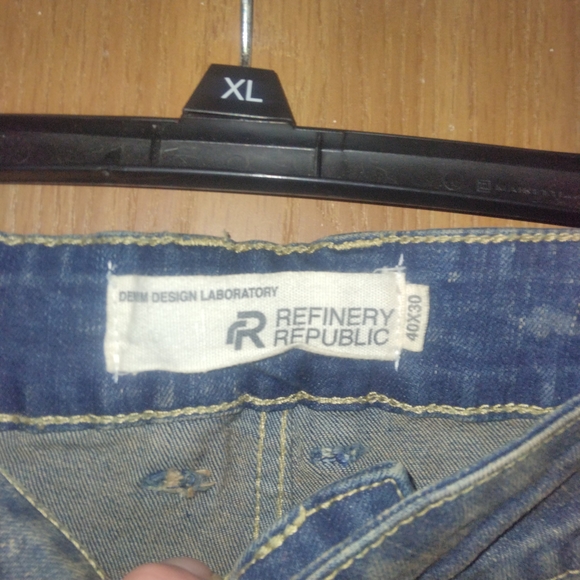 Refinery Republic Distressed Jeans - Pink And Blue Paint Splatter w/ Tan Accents - Picture 12 of 12